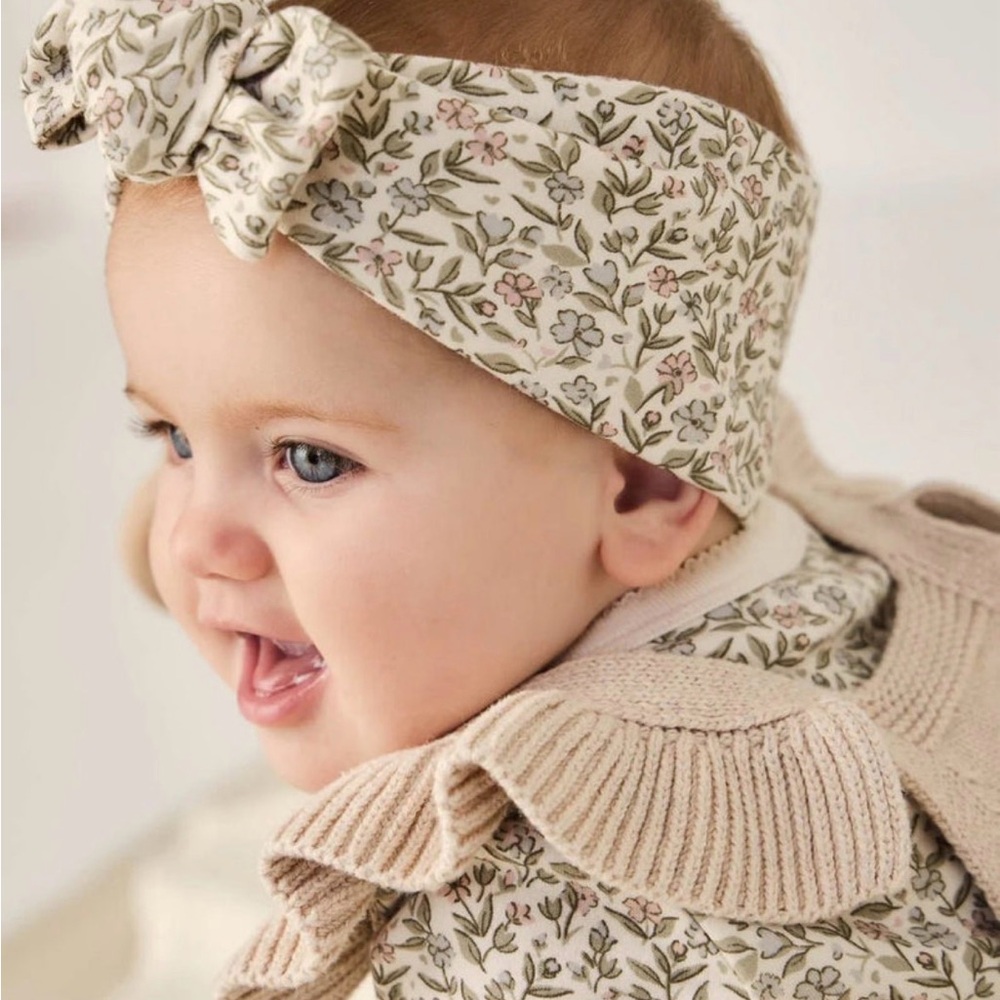 Jamie Kay Ariella Eggnog Floral Baby Headband and Bodysuit set